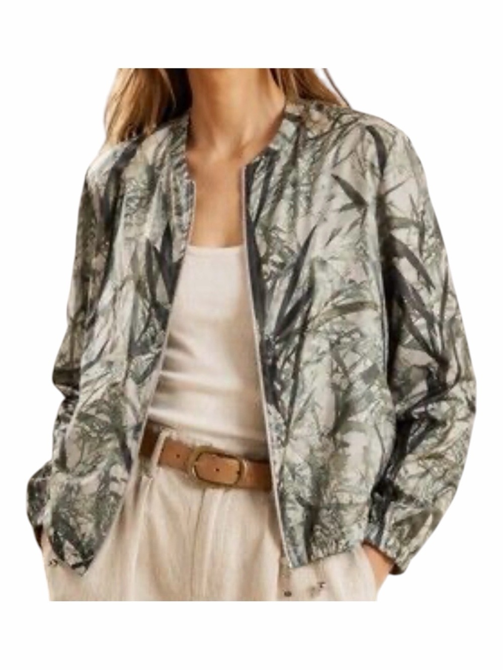 Massimo Dutti Lightweight Printed Bomber Jacket Green